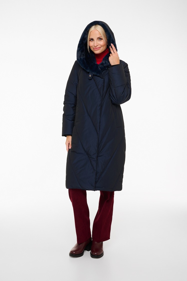 Женское пальто Dixi Coat 5145-115+ эко-мех  Артикул 5145-115. Длина спины 110 cм. Наполнитель-Zero Down(150гр.+120гр.) Цвет: 28-синий. Размеры(EUR) 36,38,40,46,48,50