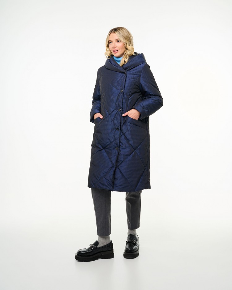 Женское пальто Dixi Coat 4127-322    Артикул 4127-322. Длина спины 100 cм. Наполнитель-Zero Down(120гр.) Цвет: 28 -синий. Размеры(EUR) 40,42,44,46,48